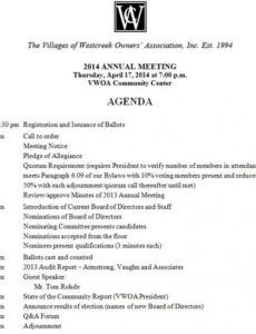 printable association annual meeting agenda  villages of westcreek annual meeting agenda template excel