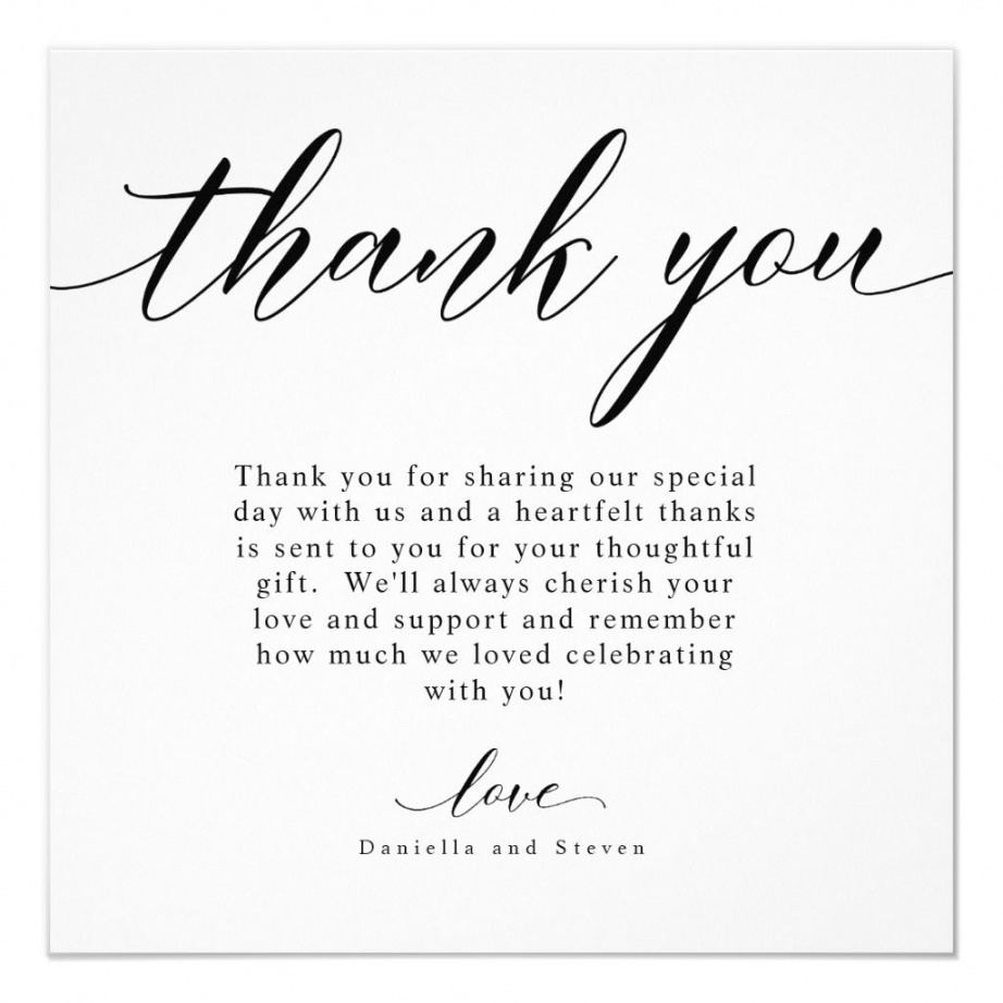 printable classic script calligraphy wedding thank you card  zazzle wedding gift thank you note template pdf