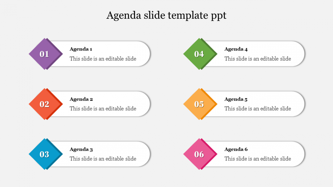 printable colorful agenda slide template ppt with six node daily agenda slide template doc