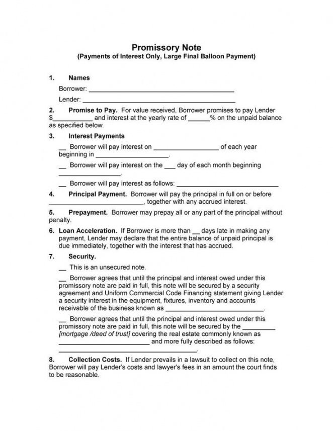 printable download promissory note template 25  promissory note personal promissory note template doc