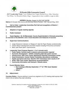 printable el dorado hills community council aug 2017 meeting agenda student council agenda template word