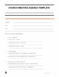 printable free church meeting agenda template  sample  word  pdf meeting agenda template samples excel