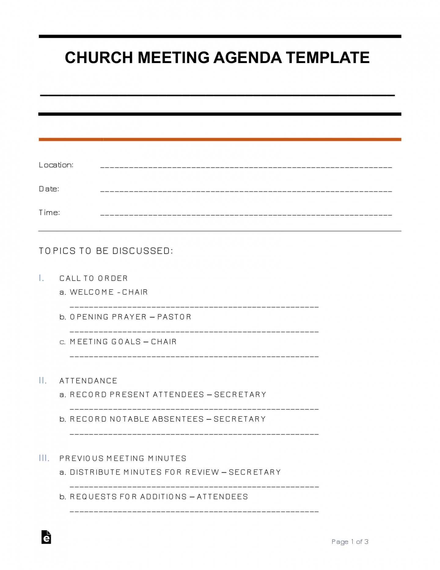 printable free church meeting agenda template  sample  word  pdf meeting agenda template samples excel