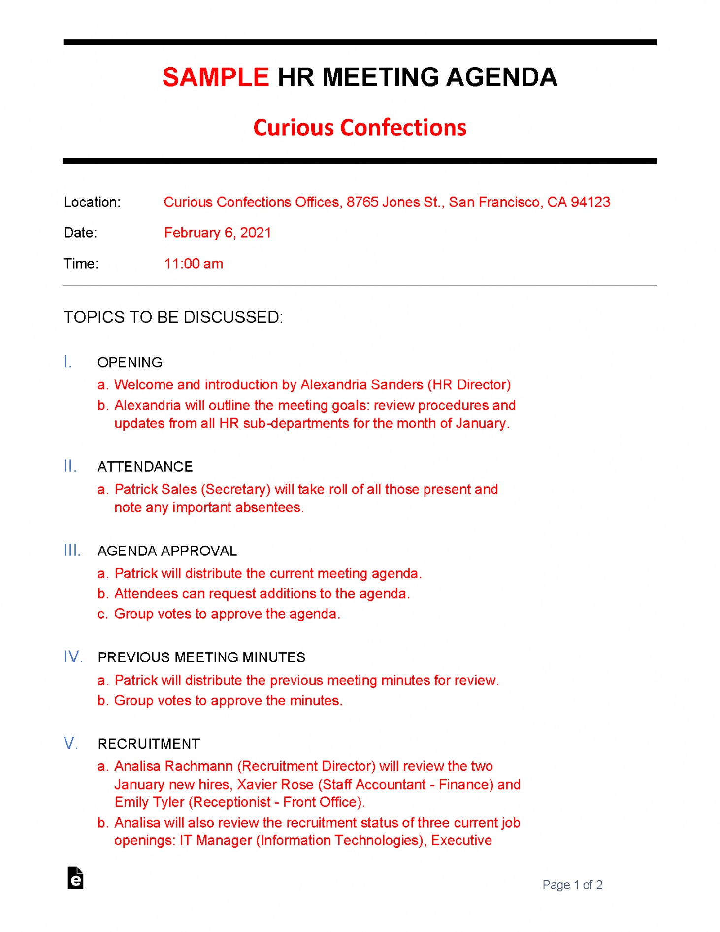 printable free hr meeting agenda template  sample  word  pdf  eforms agenda and minutes template pdf