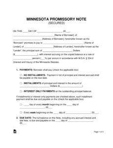 printable free minnesota secured promissory note template  word template for promissory note doc