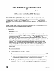 printable free wisconsin single member llc operating agreement form promissory note template wisconsin example
