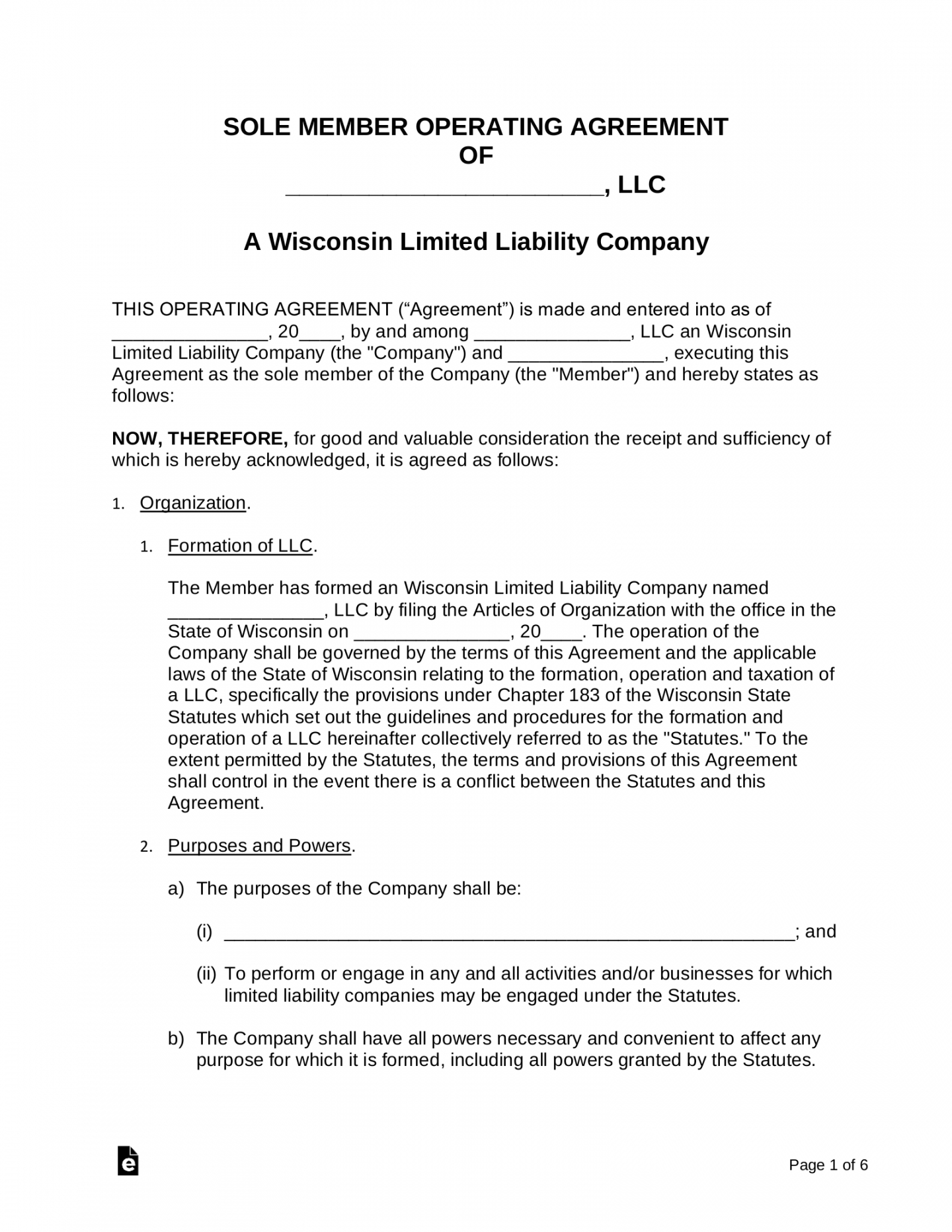 printable free wisconsin single member llc operating agreement form promissory note template wisconsin example