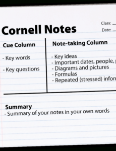 printable instructional continuum cornell note taking method template excel