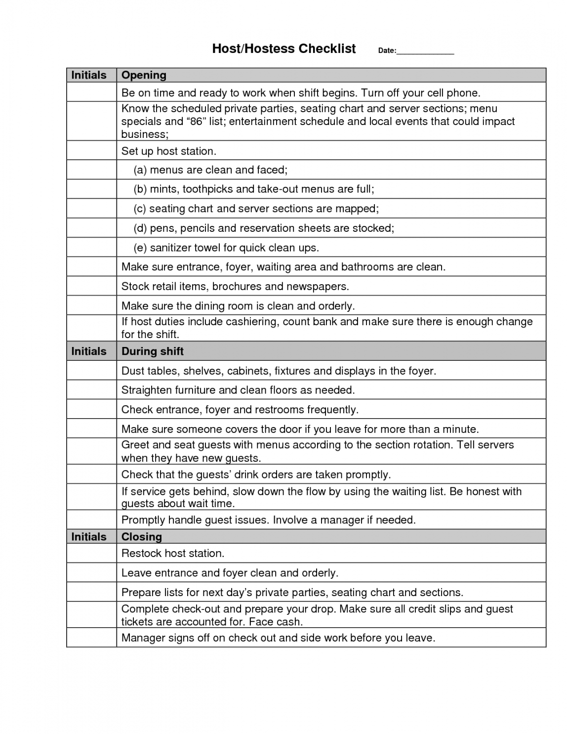 printable pin restaurant server side work checklist on restaurant manager meeting agenda template doc