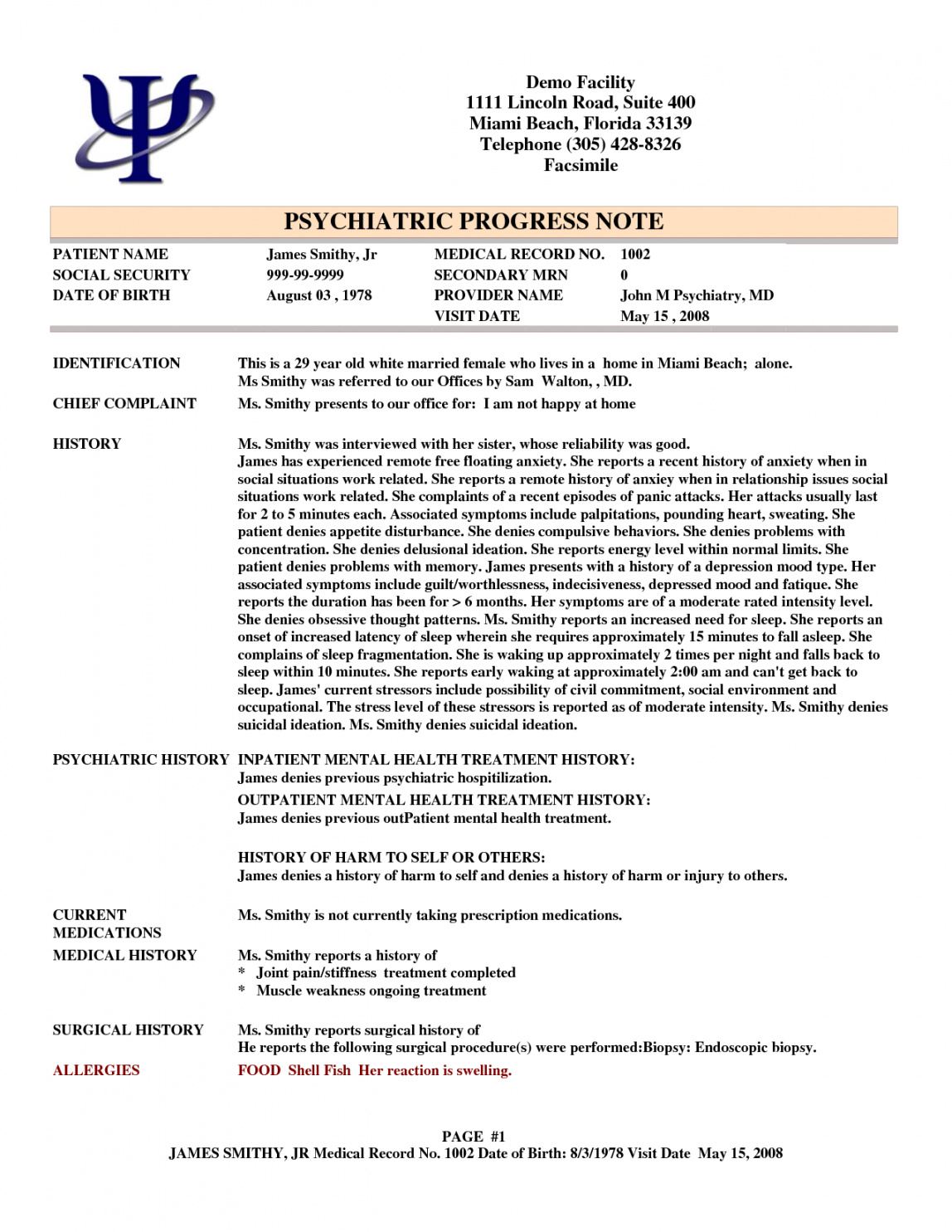 Printable Psychotherapy Progress Note Template Pdf Mental Health Soap