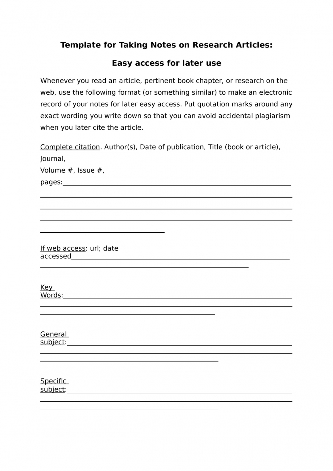 printable template for taking notes on research articles  studocu research note taking template sample