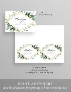 printable thank you note card template printable greenery  gold bridal shower thank you note template sample