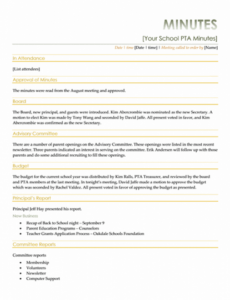 pta meeting minutes  templates  pta meeting meeting pta meeting agenda template sample