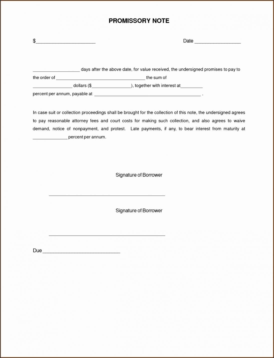 sample 8 promissory note template  sampletemplatess promissory note template minnesota pdf
