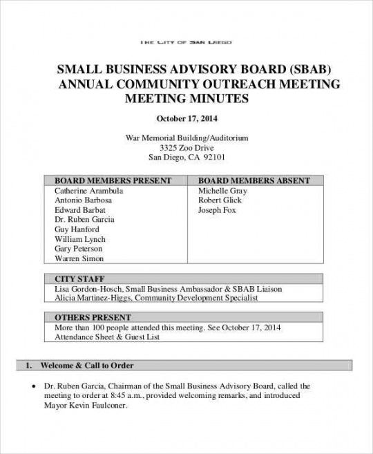 sample annual meeting minutes template  10 pdf word google annual meeting agenda template
