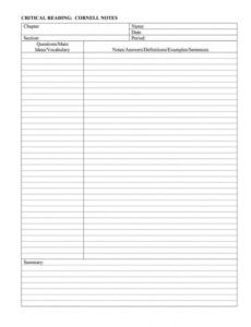 sample blank vocabulary worksheet template 36 cornell notes research note taking template word