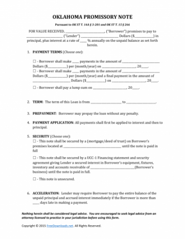sample download oklahoma promissory note form  pdf  rtf  word promissory note template nevada word