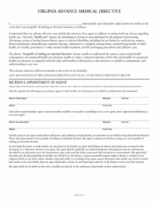 sample download virginia living will form  advance directive promissory note template virginia pdf