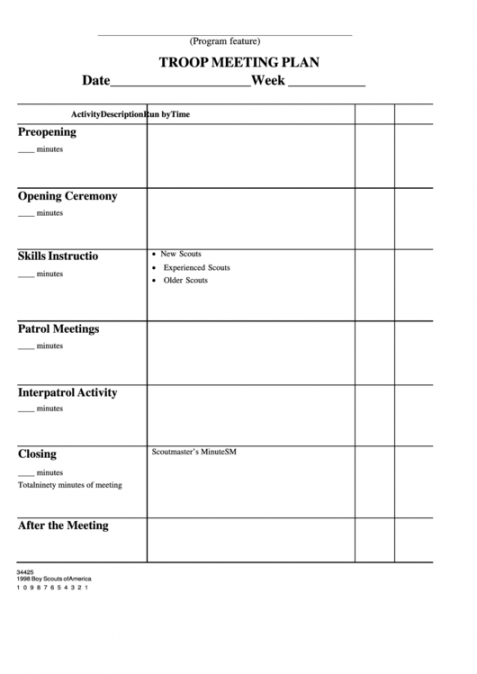 sample fillable troop meeting plan printable pdf download boy scout plc meeting agenda template pdf
