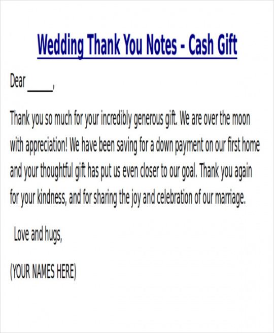 sample free 7 sample thankyou notes for money in ms word  pdf wedding gift thank you note template word
