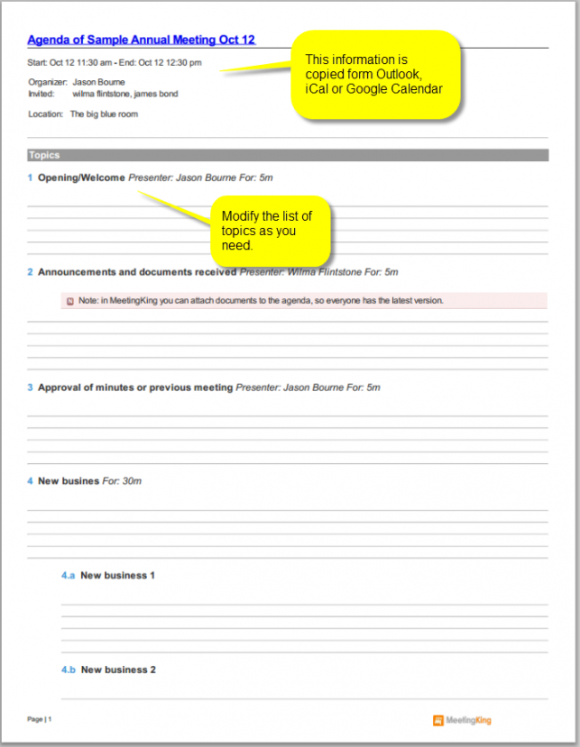 sample meeting agenda sample pdf  database  letter templates financial meeting agenda template example