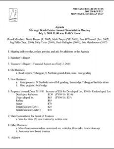 sample michago beach estates 2010 shareholders meeting agenda annual meeting agenda template example