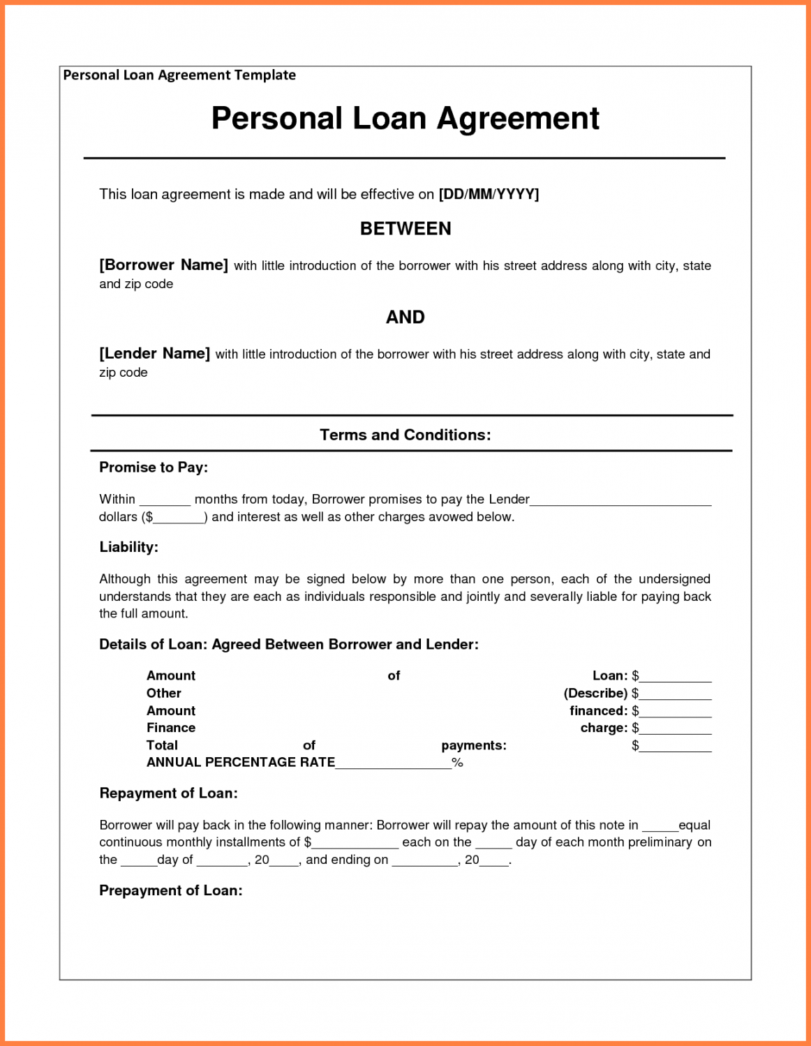sample personalloanagreementbetweenfriendsloanagreement promissory note with personal guarantee template example