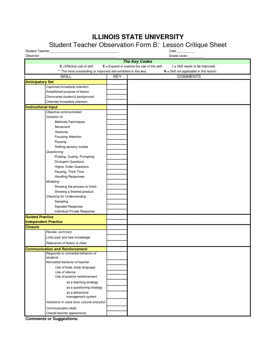 Sample Printablestudentobservationform Teacher Observation Observation