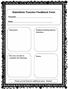 sample substitute teacher feedback form download printable pdf substitute teacher note template example