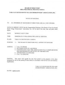 tara cay sound south village tcss  notice  agenda of hoa board meeting agenda template example