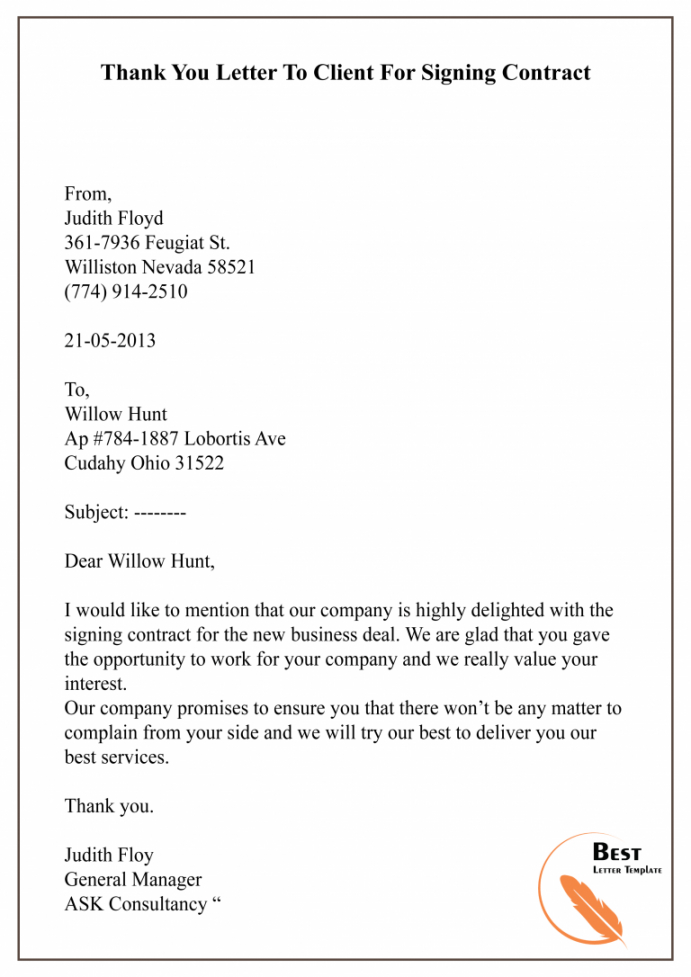 thank you letter template to client  sample  example customer thank you note template example