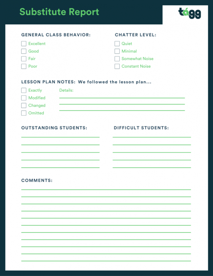 try our substitute report  tagg education llc substitute teacher note template doc