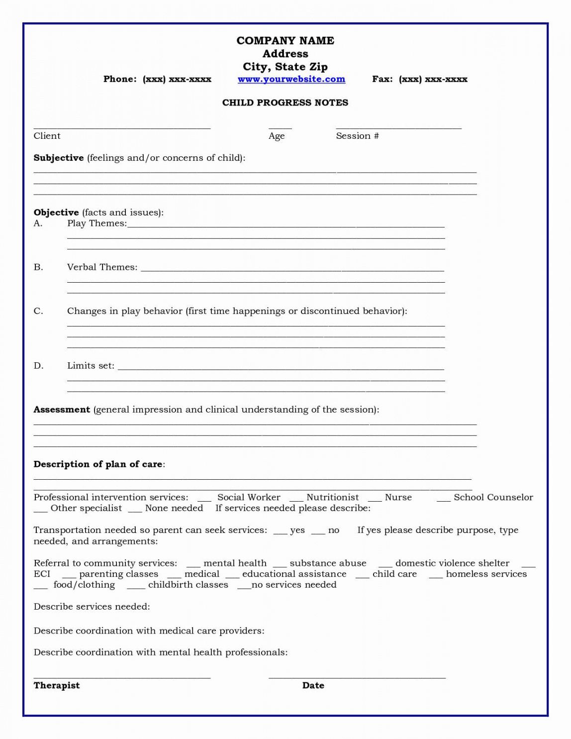 clinical progress notes template  simple template design clinical progress note template