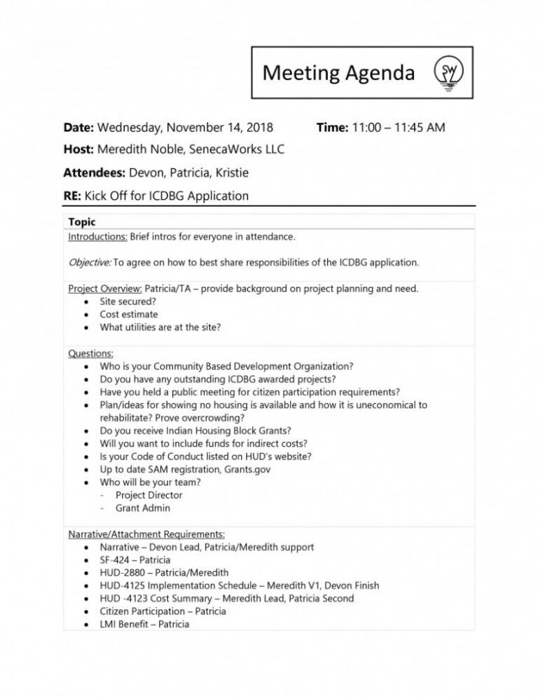 Editable Kick Off Meeting Agenda Template ~ Addictionary Construction ...