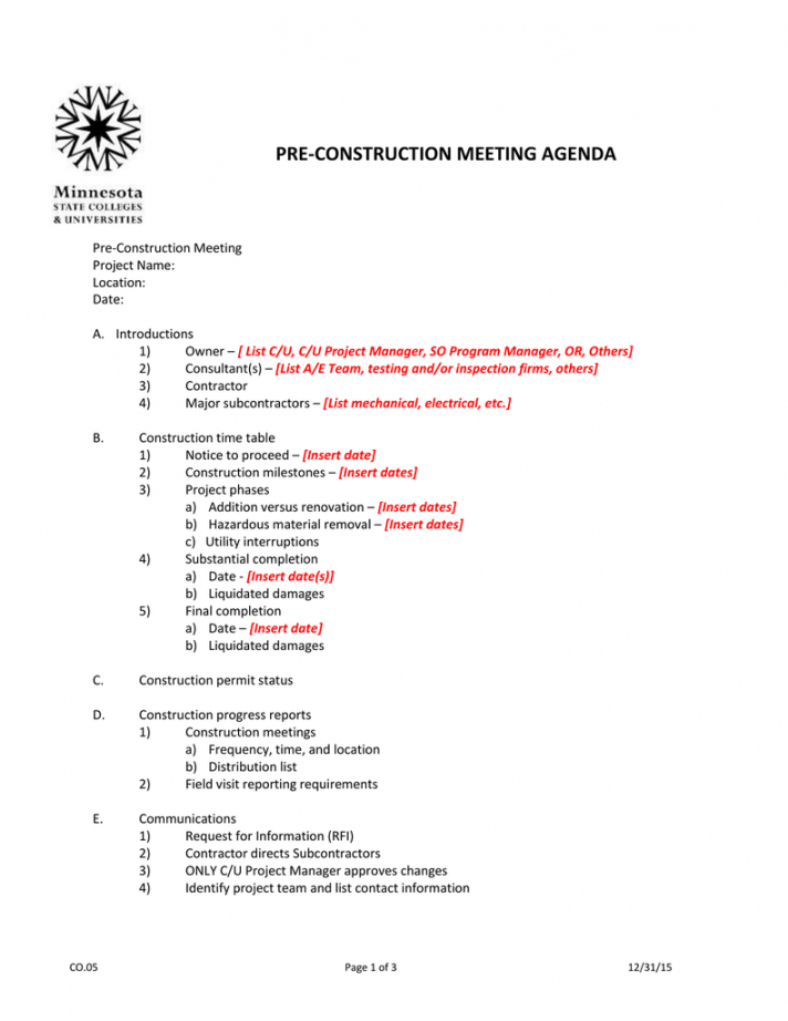 editable preconstruction meeting agenda construction progress meeting agenda template doc