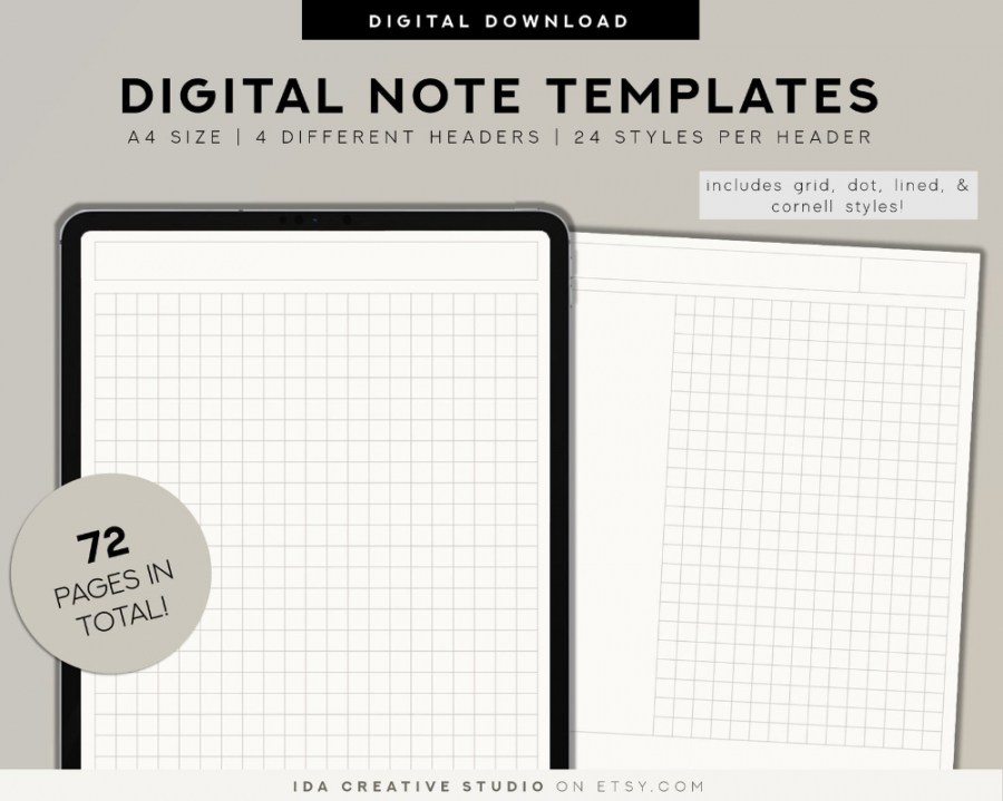 printable 72 digital note taking templates digital paper grid  etsy digital note taking template excel