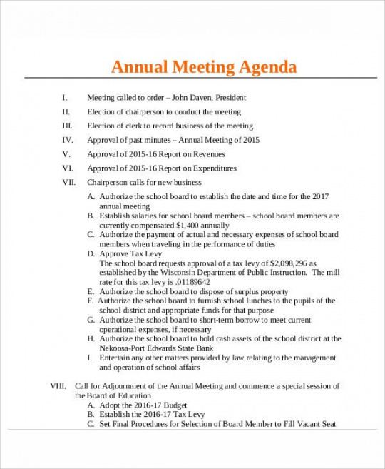 printable 9 annual agenda templates  free  premium templates corporate meeting agenda template sample