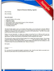 sample free printable board of directors meeting agenda form corporate meeting agenda template word