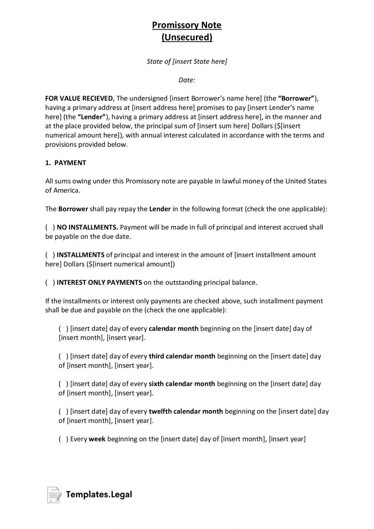 unsecured promissory note templates free [word pdf odt] promissory note template louisiana pdf