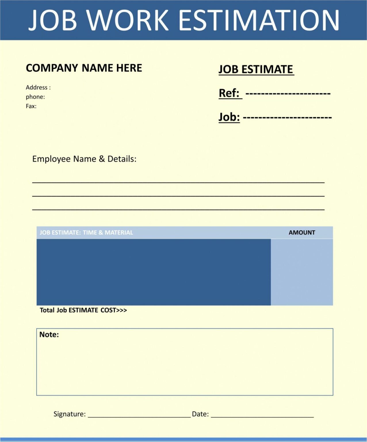 Best Free Printable Estimate Templates Blank Carpentry Estimate Template Doc Idtcenter