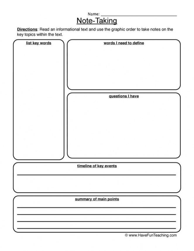 editable informational text notetaking worksheet  informational middle school note taking template sample