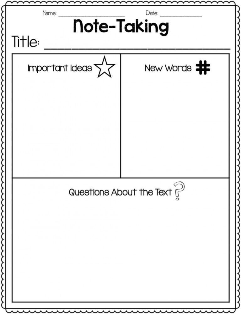 Editable Note Taking Worksheets For Elementary Students Worksheet ...