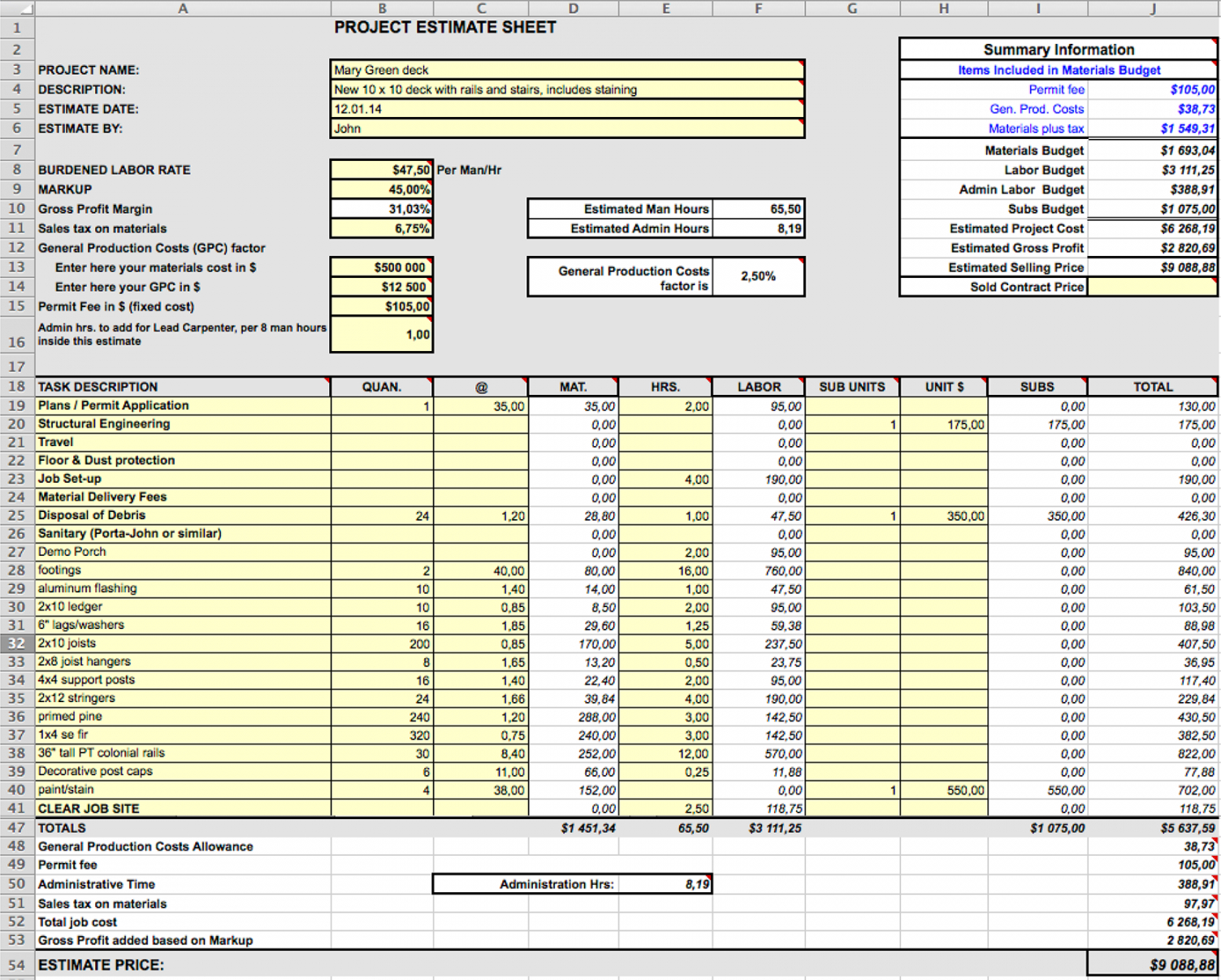 editable the quintessential design proposal  fee rulebook cash flow estimate template excel