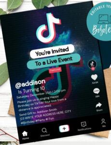 editable tiktok teen virtual birthday invitation printable diy virtual holiday party agenda template excel