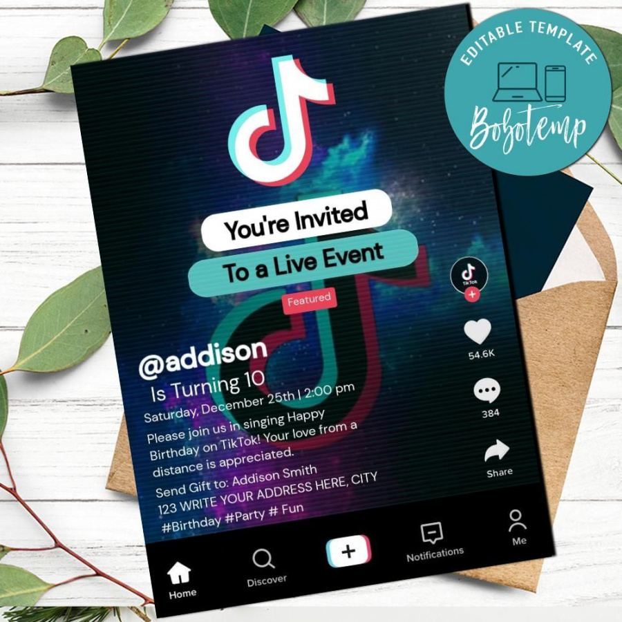 editable tiktok teen virtual birthday invitation printable diy virtual holiday party agenda template excel