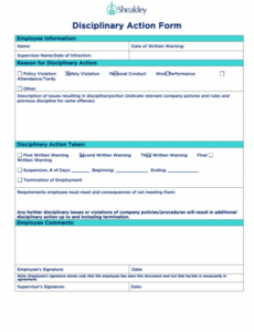 free disciplinary action form  sheakley printable pdf download disciplinary file note template