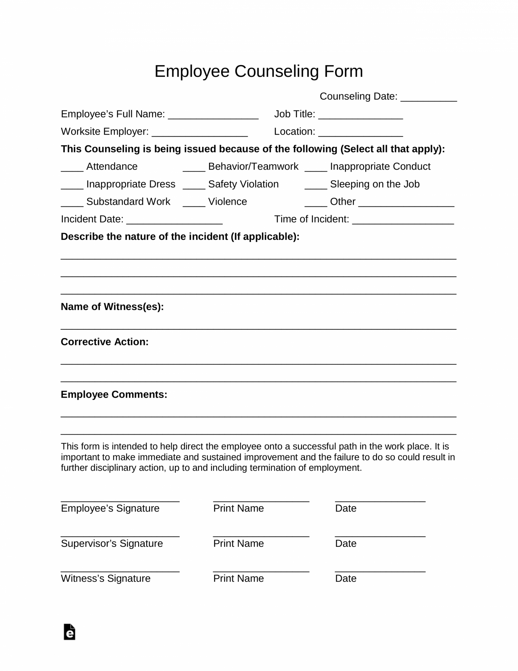 free employee counseling form  pdf  word  eforms employee file note template sample