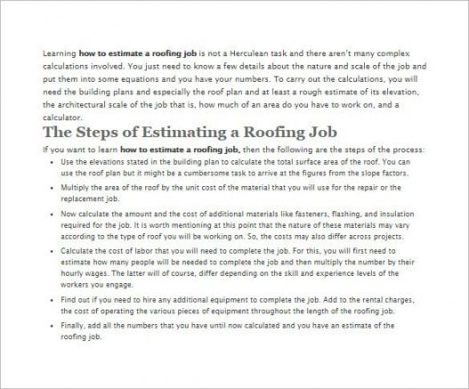 printable 11 roofing estimate templates  pdf doc  free  premium flat roof estimate template