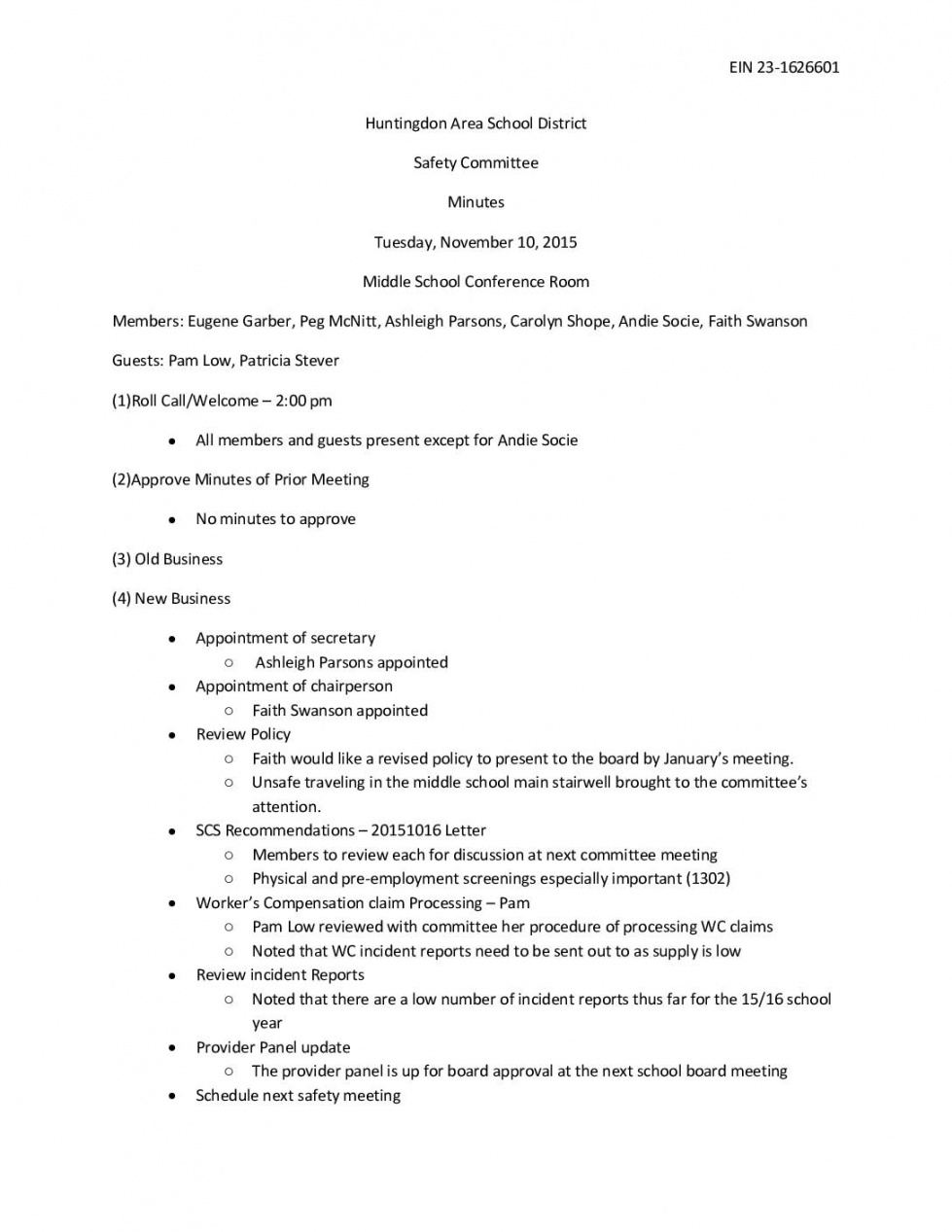 printable 20151110 safety committee minutes  huntingdon area school health and safety committee meeting agenda doc