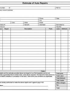 printable 28 repair estimate form template free in 2020  auto car restoration estimate template word